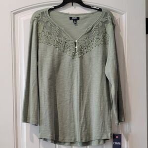 Chaps Women's Sage Embroidered Long Sleeve Top XL
